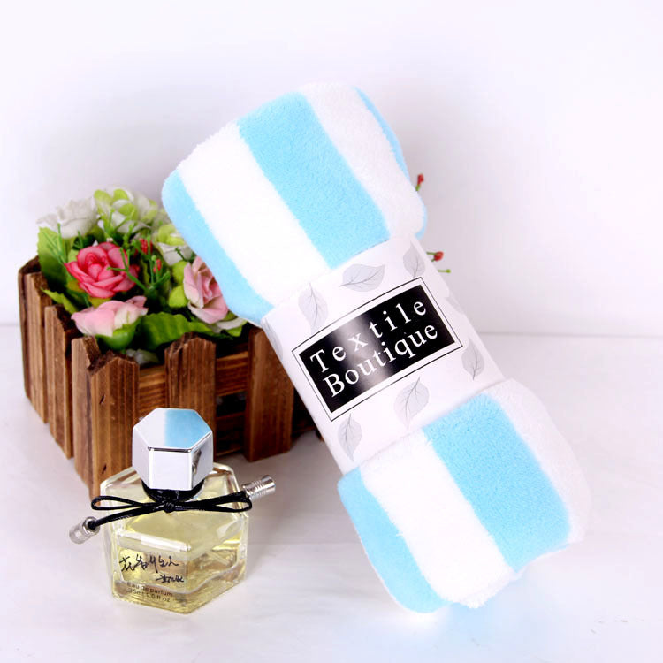 Coral Fleece Towel Thickened Absorbent Striped Edge Towel