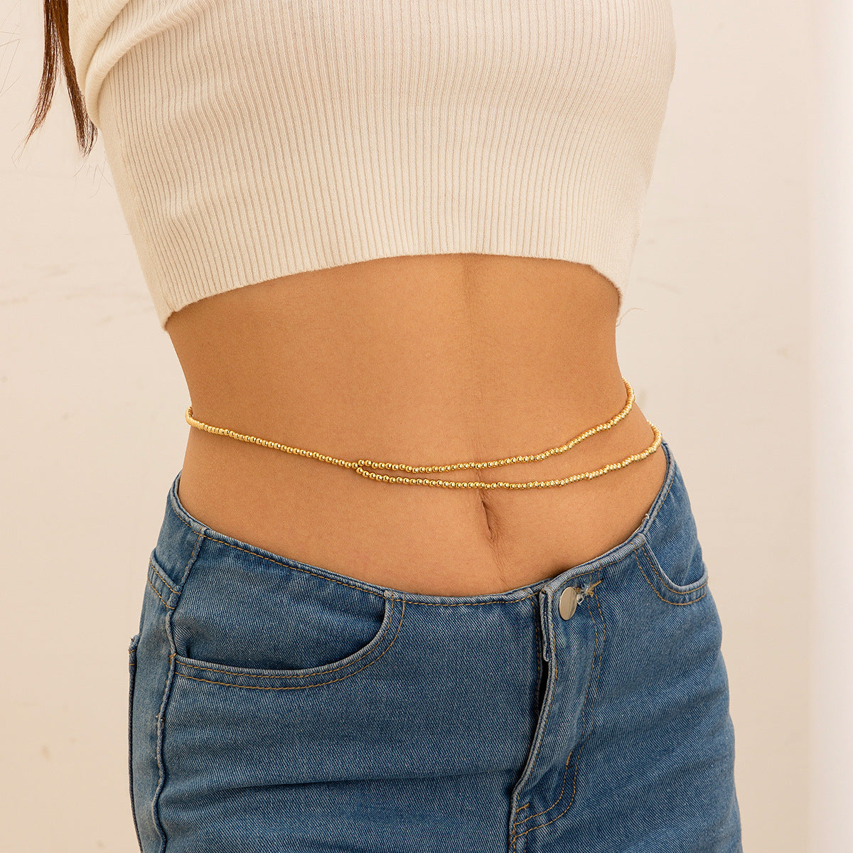 Simple and versatile, personalized and sexy double-layer pearl waist chain, body chain