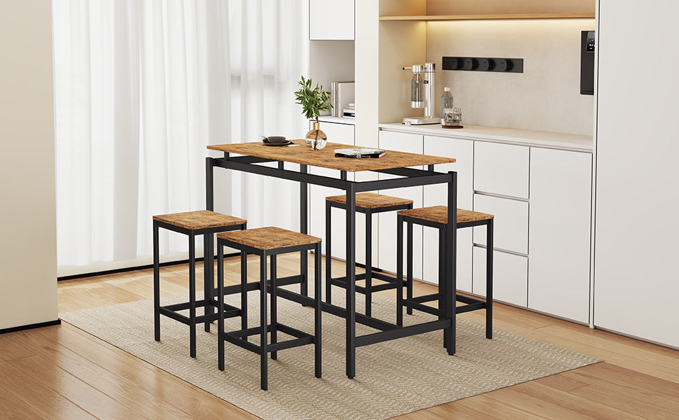 TREXM 5-piece compact bar table with table and stool - modern industrial design brown