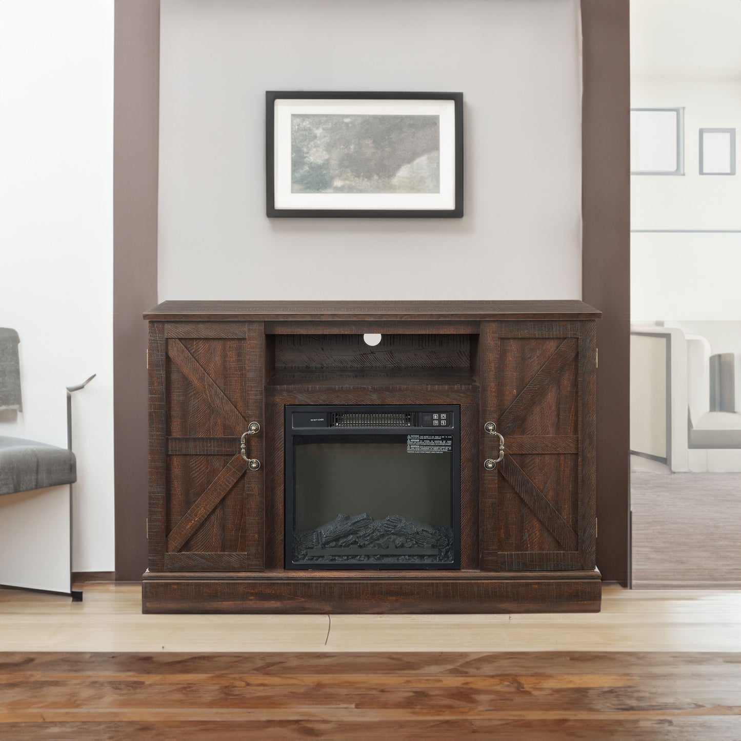Farmhouse Classic Media TV Stand Antique Entertainment Console for TV up to 50" with 18" Electric Fireplace Insert