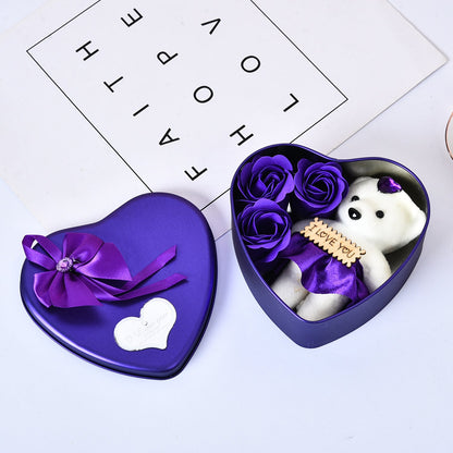 Valentines Day Gift Soap Flower Gift Rose Box Bears Bouquet Wedding Decoration Gift Festival Heart-shaped Box