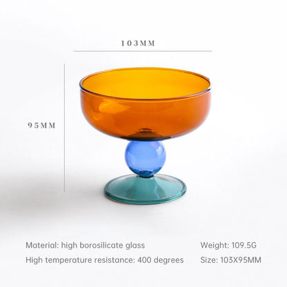 Household heat-resistant cute stained glass bowl tall dessert bowl sugar bowl household taro round ice cream bowl yogurt bowl