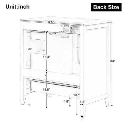 30" Bathroom Vanity with Sink, Bathroom Vanity Cabinet with Three Drawers and Door, Solid Wood and MDF, White