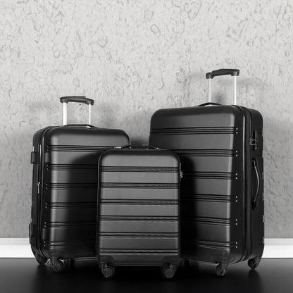 Black 3 Piece Luggage Set Hardside Spinner Suitcase with TSA Lock 20" 24' 28" Available