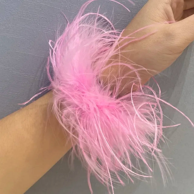 Real Ostrich feather cuff plumes bracelet for women white Cuffs pens Shirt with feathers girls fur cuffs ornament boa plume