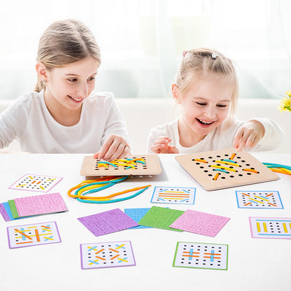 Montessori Early Education Children's Double Battle Pattern Rope Wearing Game Exercise Baby's Hand Eye Coordination Toy