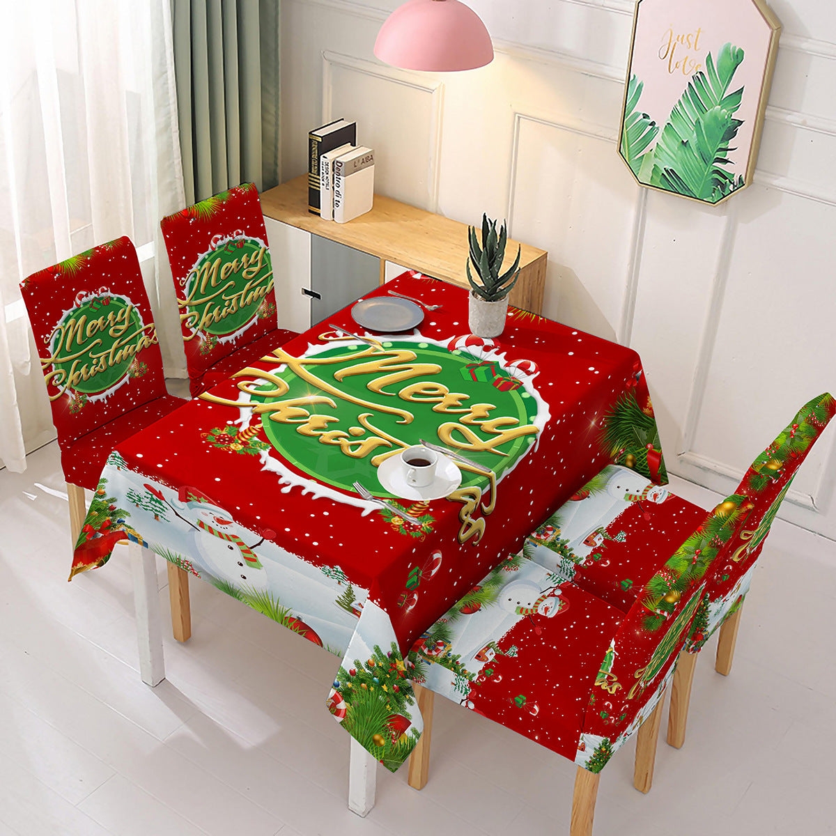 Christmas new polyester waterproof tablecloth one-piece printed chair cover festive decoration cartoon Santa Claus