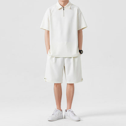 Polo Shirt Sports Shorts Solid Color Couple Suit