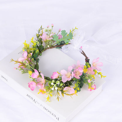 Flower Wreath Simulation Flower Leaves Hair Strap Photography Retro Hanfu Bridal Girl Flower Wreath Headwear