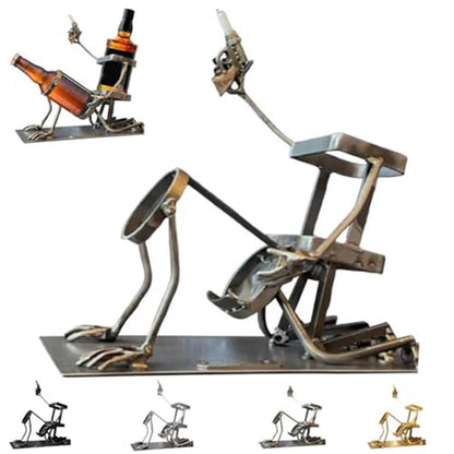 Skull 2-in-1 Bottle Stand: Holds Coke & Wine, Metal Skeleton Holder – Fun Bar Decor