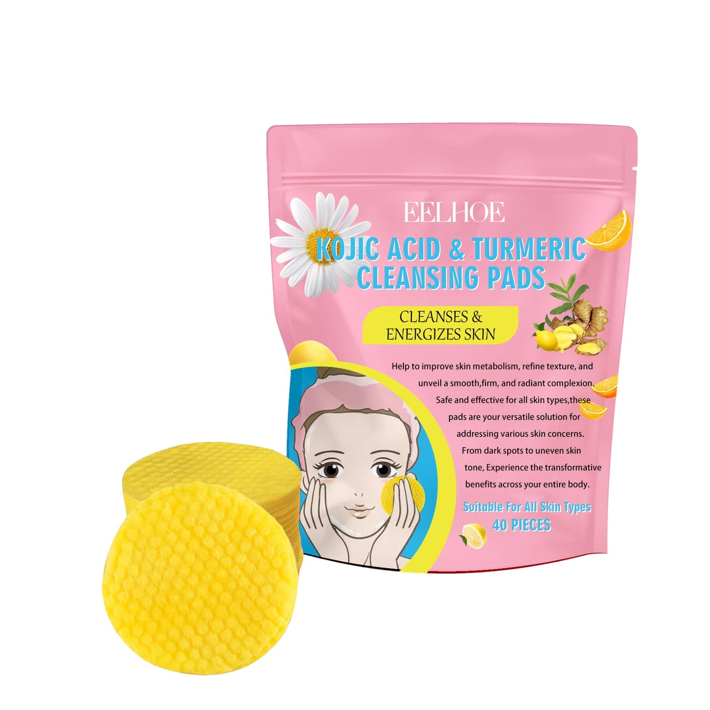 Turmeric Acid Cleansing Pad Gently Cleanses Skin, Lightened Acne Face, Brightened Pores