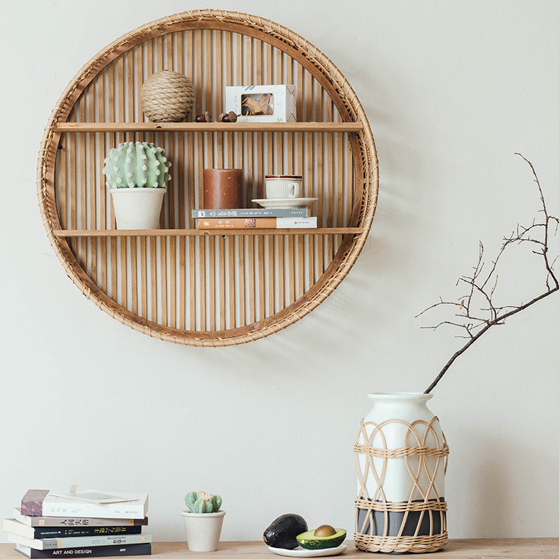 Weaving layer shelf storage rack background wall storage display shelf Bohemian style storage rack
