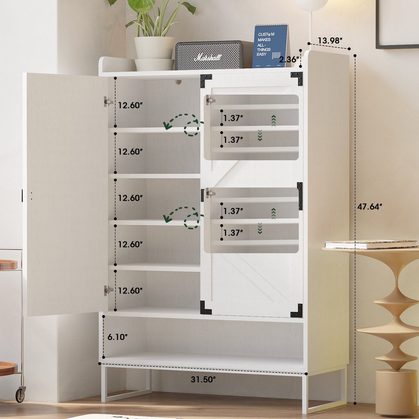 Shoe Cabinet with Doors, 6-Tier Shoe Storage Cabinet with Adjustable Shelves, Wooden Shoes Rack Shoe Storage Organizer