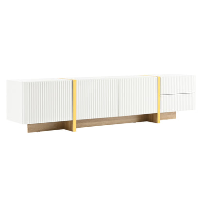 Luxury Fluted TV Stand for TVs Up to 80'', Modern Entertainment Center with Storage Cabinets & Drawer White