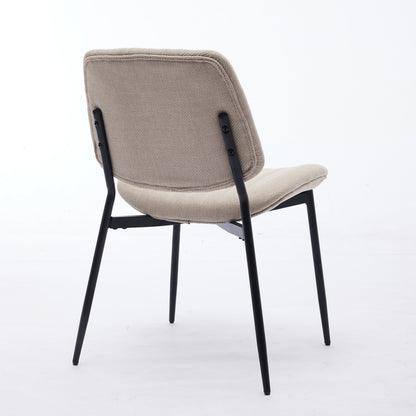 2-piece retro linen chair set with curved wooden backrest, cushioned seat, adjustable metal legs, (Beige Linen)