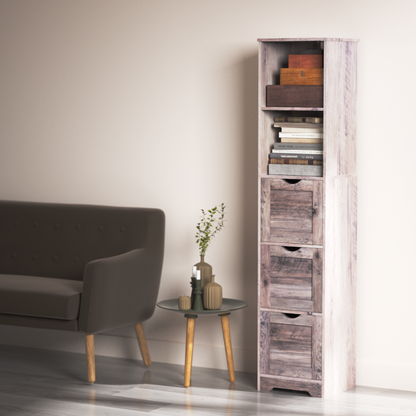 Bathroom Floor Cabinet with 3 Drawers 2 Shelves, Tall Narrow Bathroom Kitchen Pantry Storage Cabinet with Open Compartment Grey