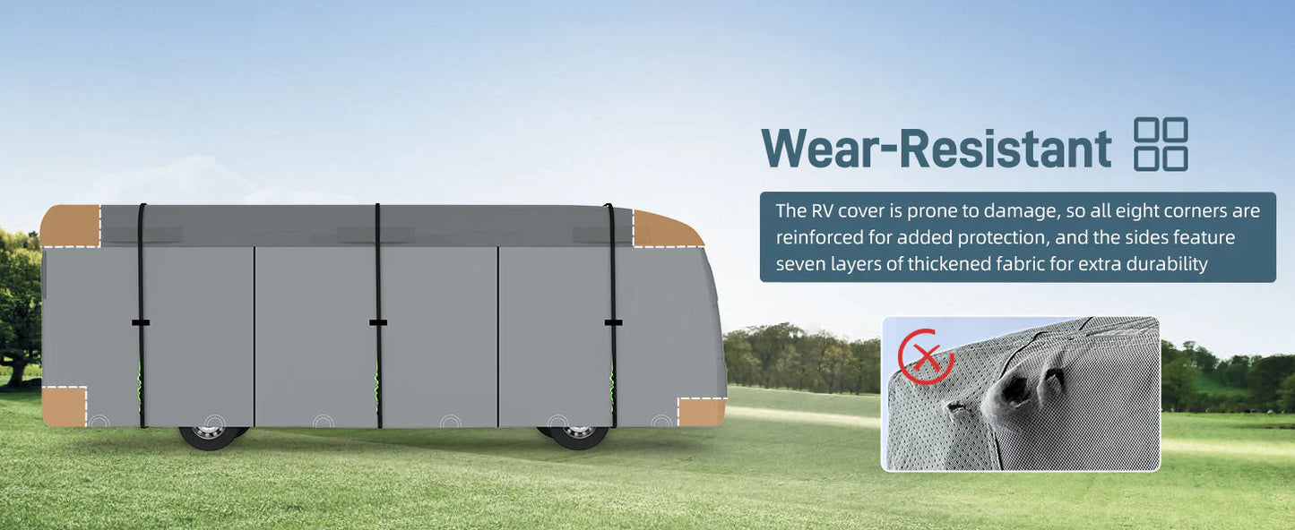 Umbrauto Class A RV Cover Upgraded Heavy Duty 7 Layers Top Windproof Breathable Class A Motorhome Camper Cover,Grey