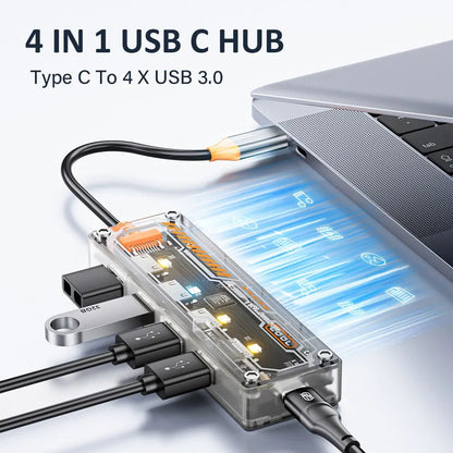Type C HUB 4 in 1 USB C to USB 3.0 Transparent Punk Docking Station Splitter Adapter For MacBook Laptop iPhone Samsung