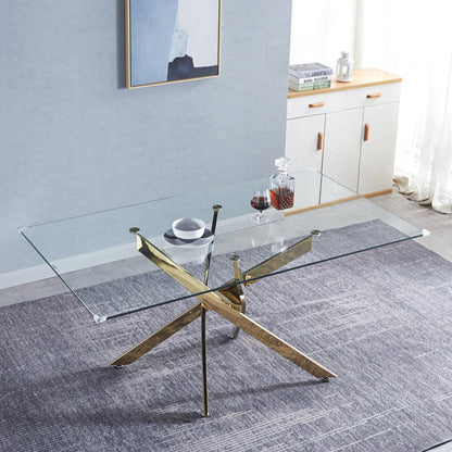 Modern Glass Table for Dining Room/Kitchen, 0.39" Thick Tempered Glass Top, Chrome Stainless Steel Base