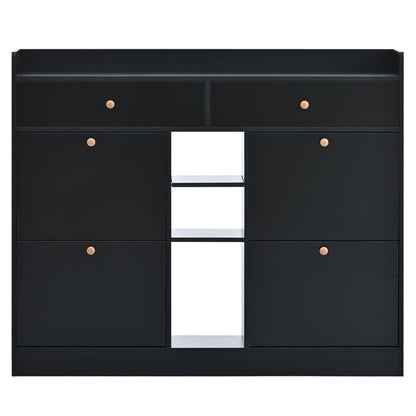 ONTREND modern shoe cabinet with 4 flipped drawers, multifunctional double-layer shoe storage with drawers, black.