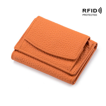 Small wallet women's genuine leather Japanese style fabric RFID coin bag wallet mini wallet short