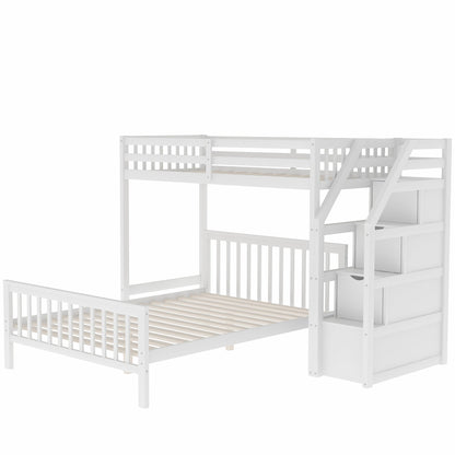 Twin over Full Loft Bed with Staircase,White