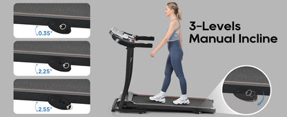 Home folding treadmill with pulse sensor, 2.5-horsepower silent brushless motor, 3-level tilt, 12 preset programs