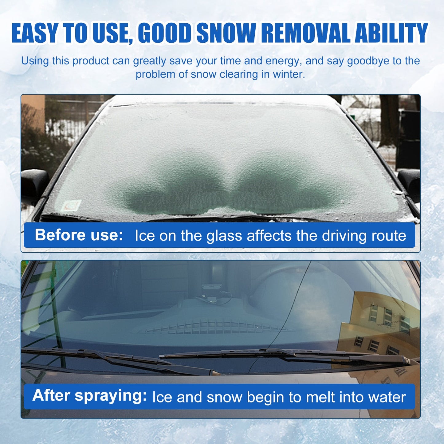 Winter Coating Snow Melt Spray, Car Windshield Fast Snow Melt Defrost Vehicle Deicing Agent