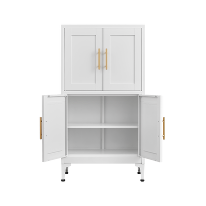 White metal kitchen storage cabinet, kitchen pantry storage cabinet with door and shelf, adjustable leveling feet