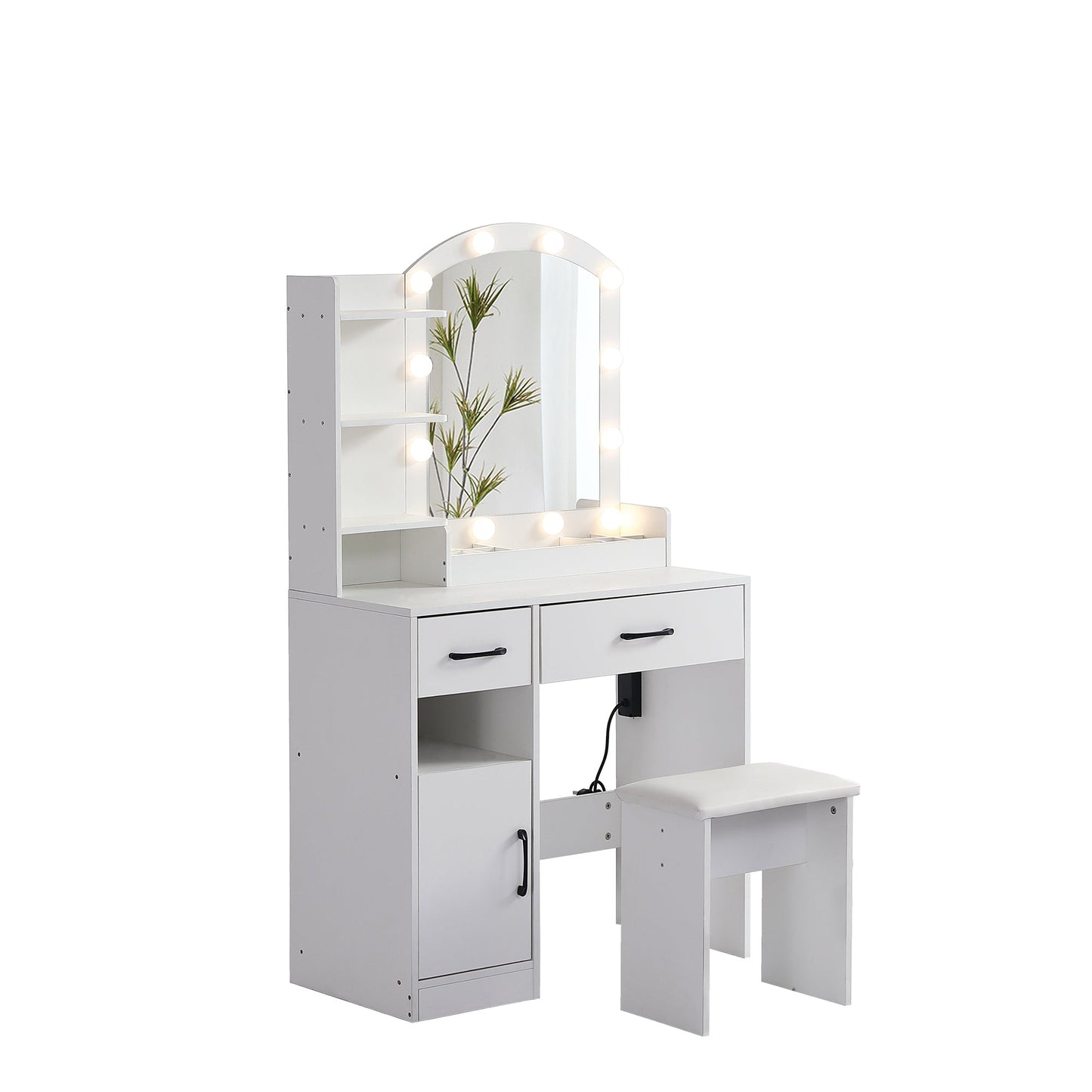 Vanity desk set including table with large lighted mirror 3 color lighting modes adjustable brightness white color