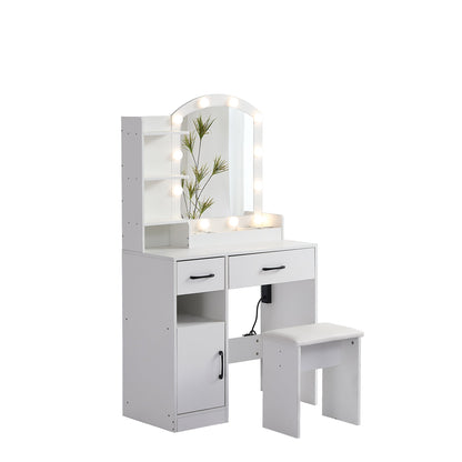 Vanity desk set including table with large lighted mirror 3 color lighting modes adjustable brightness white color