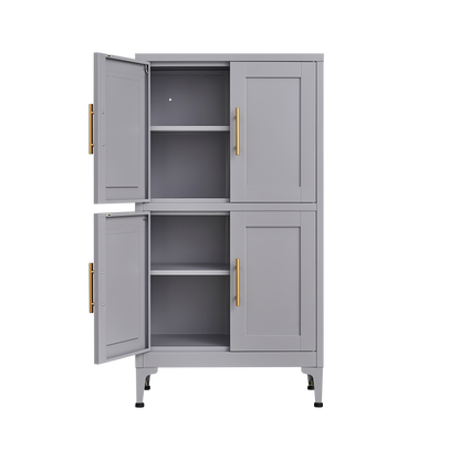 Grey metal kitchen storage cabinet, kitchen pantry storage cabinet with door and shelf, adjustable leveling feet