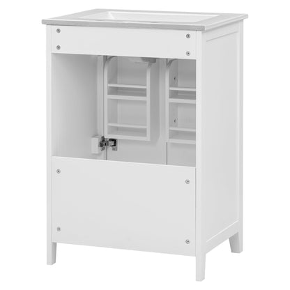 24" Bathroom Vanity with Sink, Bathroom Vanity Cabinet with One Drawer and Doors, Solid Wood and MDF, White