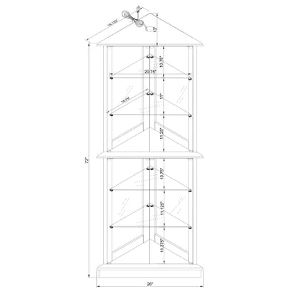 Corner Curio Dispaly Cabinet with Lights, Adjustable Tempered Glass Shelves, Mirrored Back,Walnut(E26 light bulb not included)