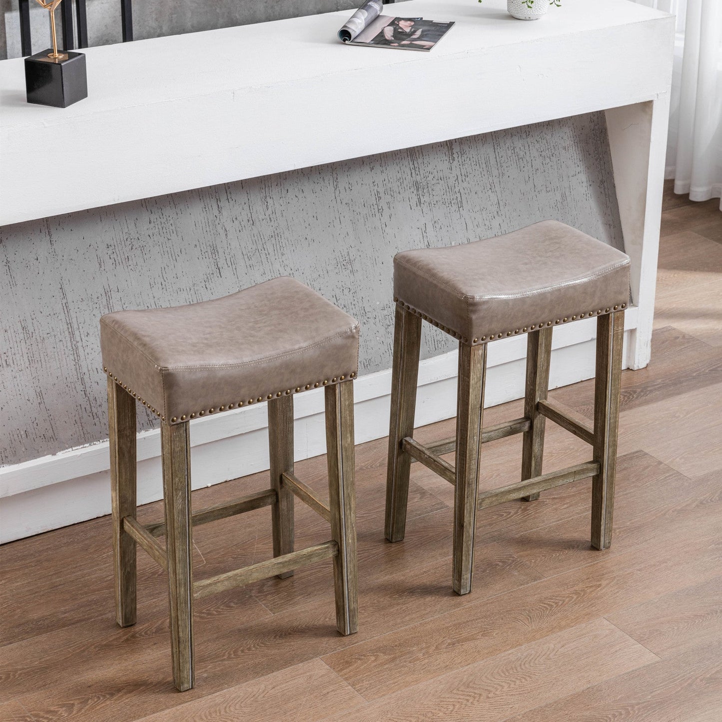 Counter Height 29" Bar Stools for Kitchen Counter Backless Faux Leather Stools Farmhouse Island Chairs (29 Inch Gray Set of 2)