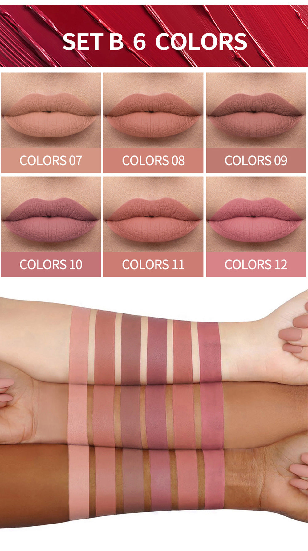 HANDAIYAN 6 Matte Rose Lip Gloss Liquid Lipstick Not Easy to Dip Cup Matte Lip Gloss Set Gift Box