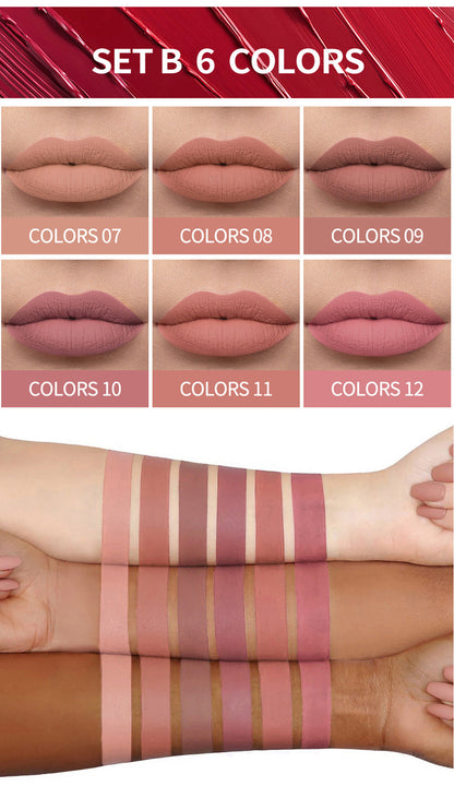 HANDAIYAN 6 Matte Rose Lip Gloss Liquid Lipstick Not Easy to Dip Cup Matte Lip Gloss Set Gift Box