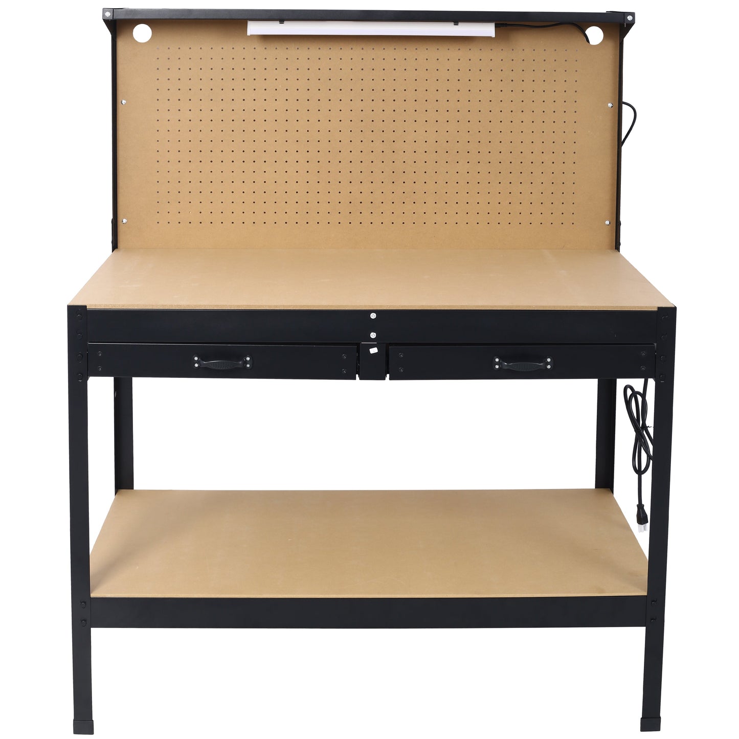 Steel Workbench Tool Storage Work Bench Workshop Tools Table W/Drawer and Peg Board ,4xAC outlets 2xUSB Ports