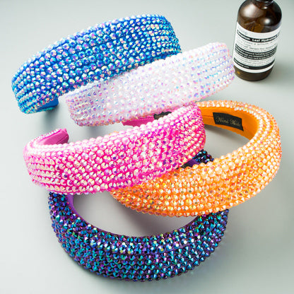 Ins Super Flash Full Drill 4.5cm Wide Brimmed Headdress Thickened Sponge Solid Color Headband Ladies Press Release Art Headband