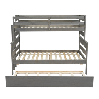 Wood Twin over Full Bunk Bed with Twin Size Trundle  Gray