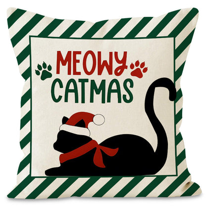 Christmas striped pillow cover linen black cat print pillowcase home holiday decoration cushion cover