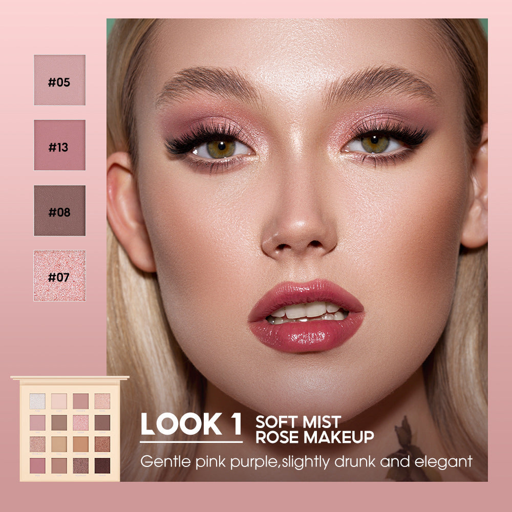 Mee Carney Beauty Makeup 16 Color Eye Shadow Plate Ins Matte Pearl Glitter Pink Earth Color Eye Shadow Plate MC12