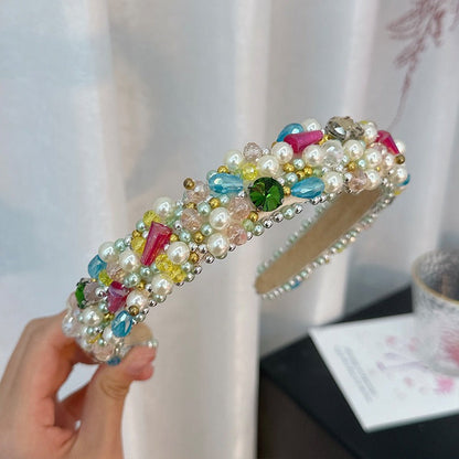 New handmade beaded crystal pearl retro exaggerated internet celebrity hot selling thin edge hair accessories