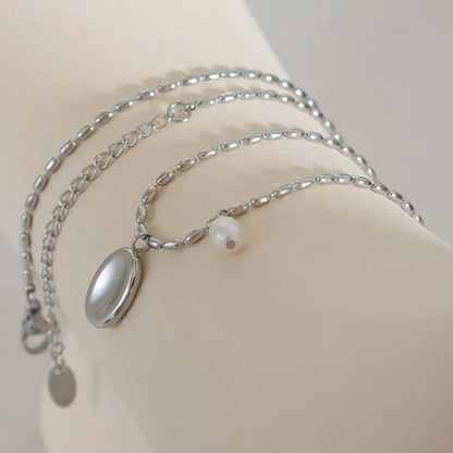 Elliptical brand niche commuting fashion titanium steel necklace women's collarbone chain