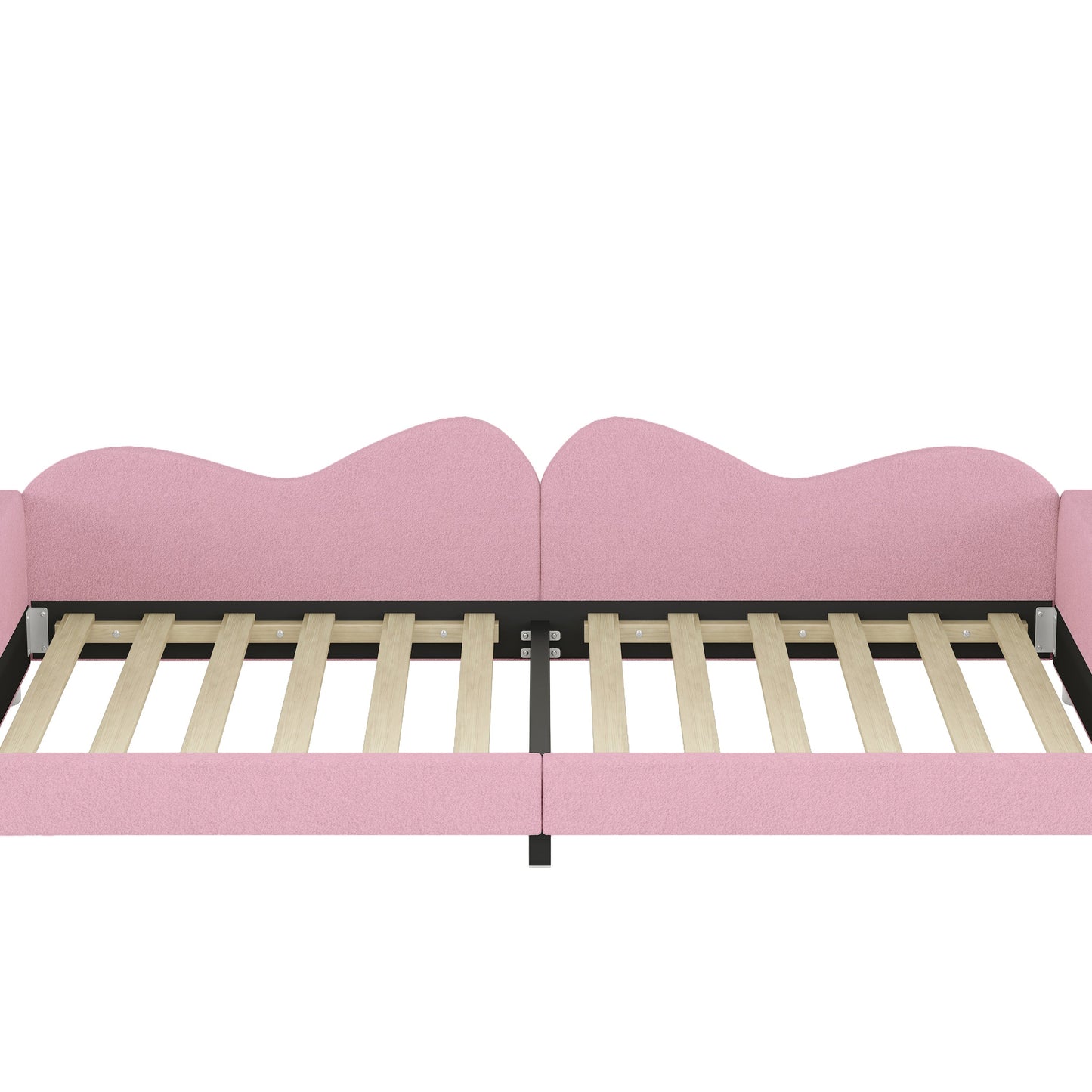 Twin size Upholstered Daybed, Sherpa Fabric Sofabed with Cloud-Shaped Backrest, No Box-spring Needed, Pink