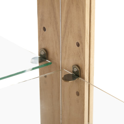 Light colored glass cabinet with adjustable glass frame, including cabinet light bulbs OAK with 2 doors and 1 drawer