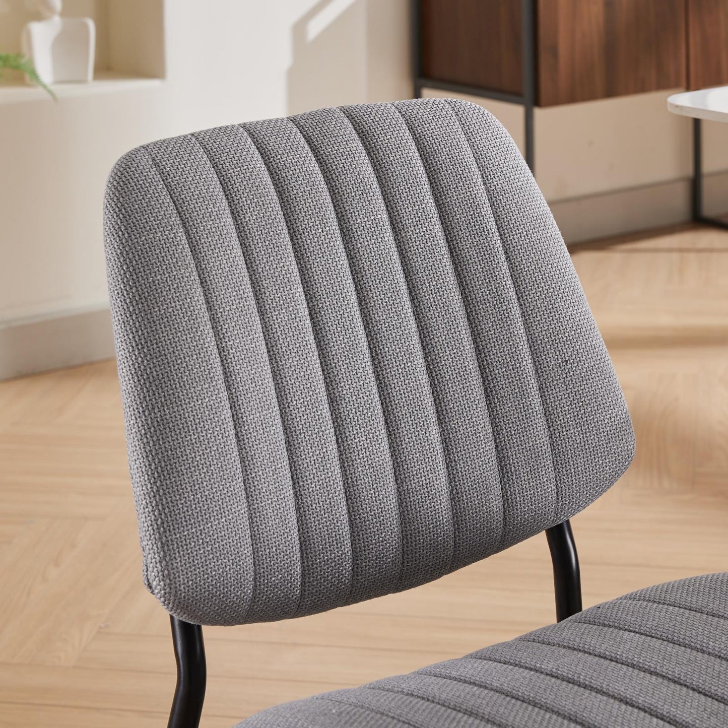 2-piece retro linen chair set with curved wooden backrest, cushioned seat, adjustable metal legs, (gray linen)