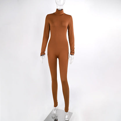 Solid Color Fleece-Lined Long Sleeve Yoga Jumpsuit for Autumn and Winter