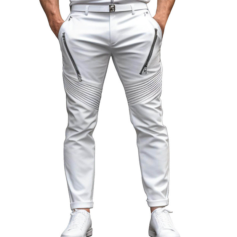 Men's Zipper Pleated Slim Fit Skinny Pants