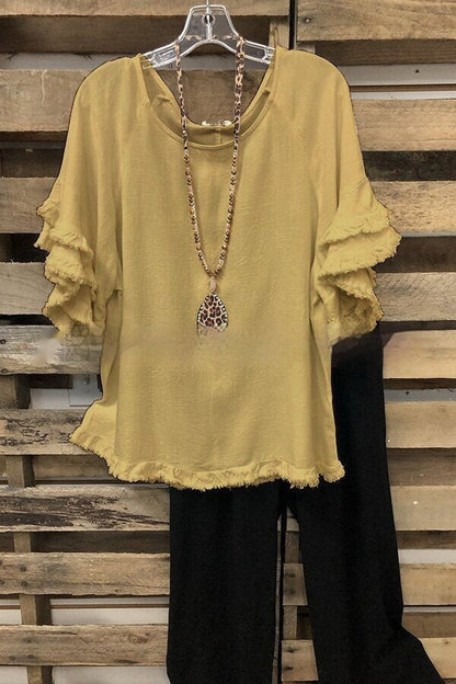 European And American Loose Plus Size Ruffle Sleeve T-shirt Top